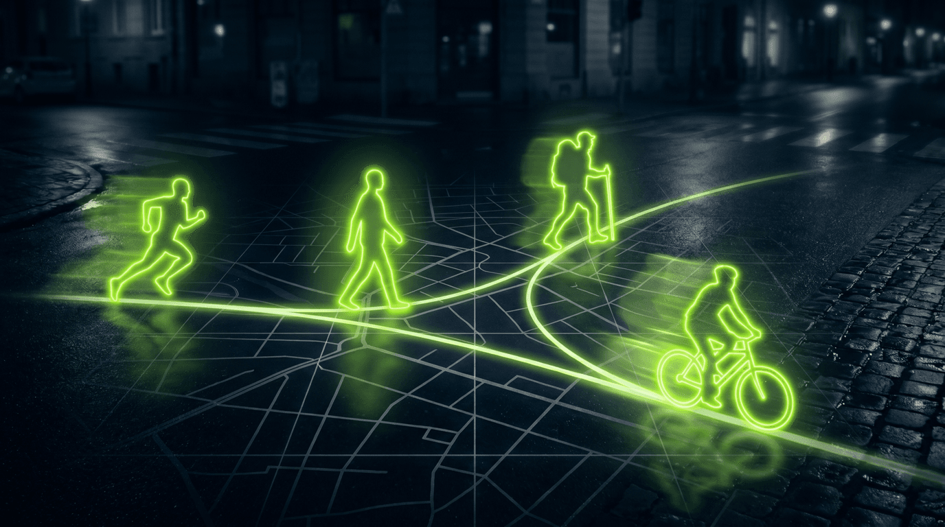 Run, walk and ride leagues, each with its own glowing trail